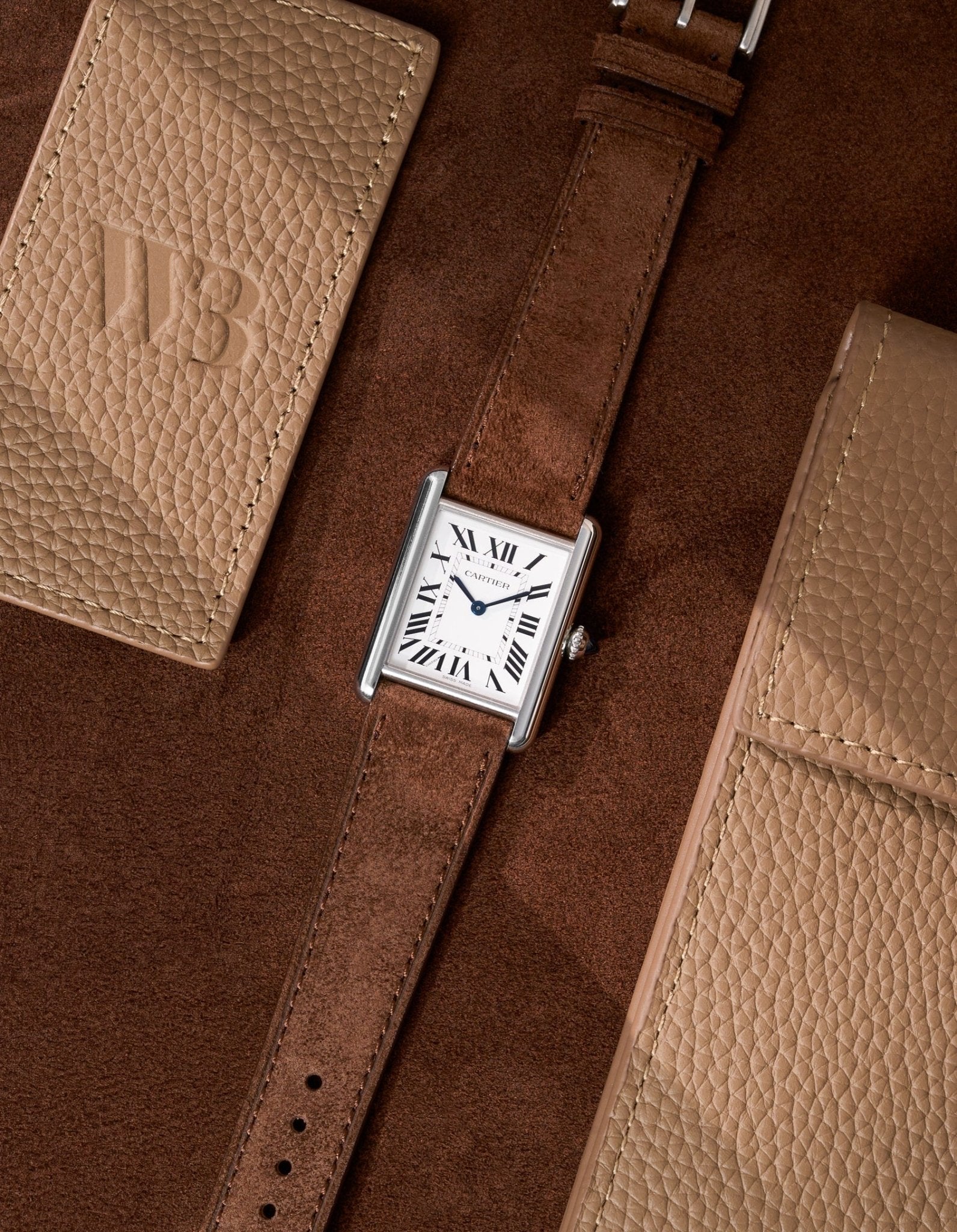 Sangle en cuir en daim marron - 17-21 mm