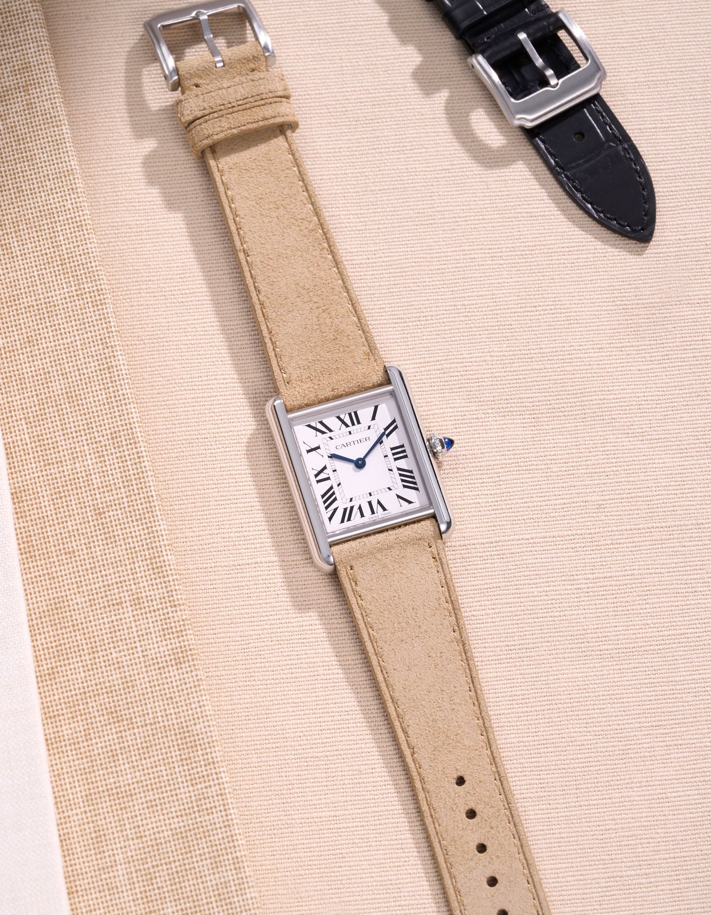 Sangle en cuir en daim beige - 17-21 mm