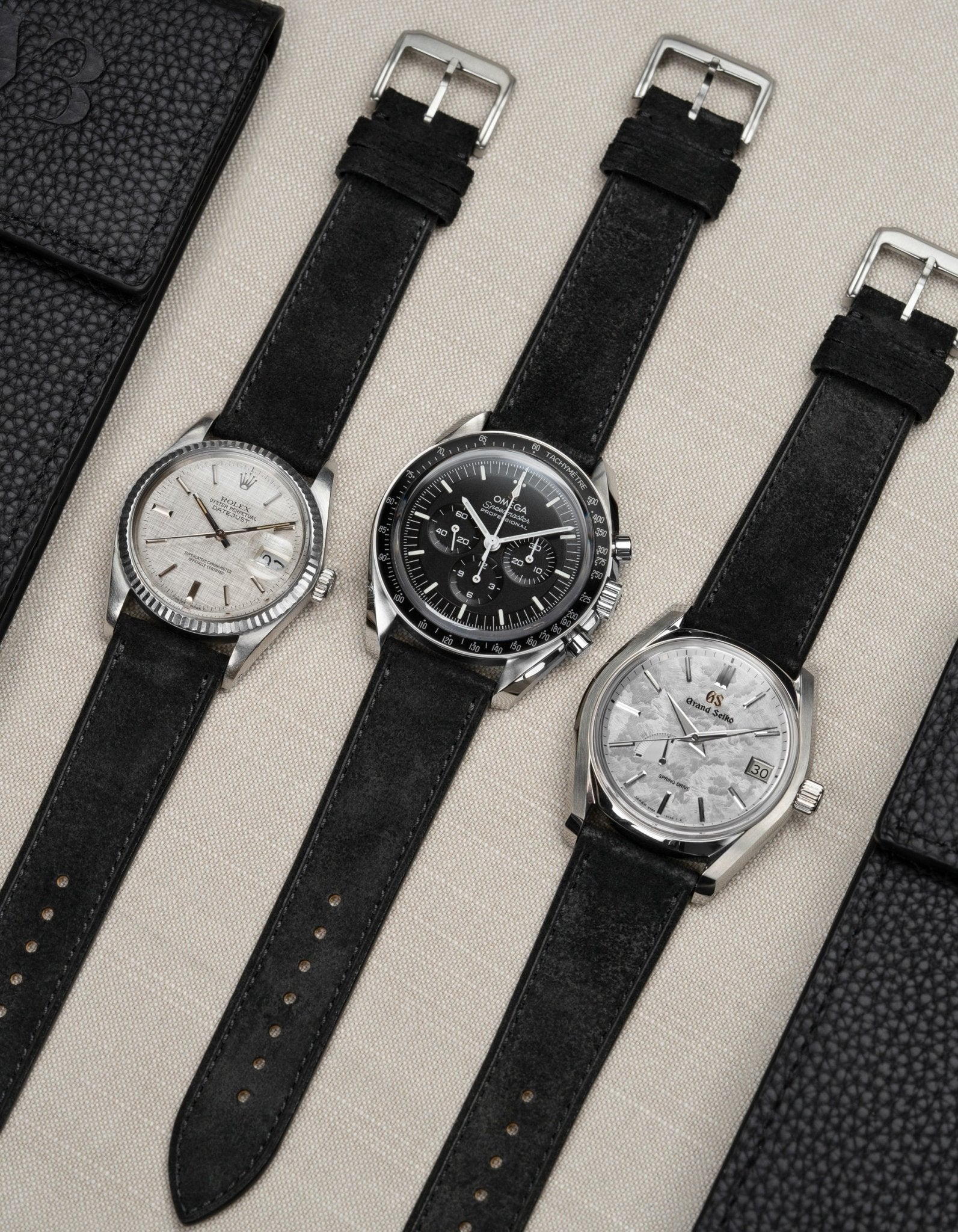 Sangle en cuir en daim noir - 17-21 mm